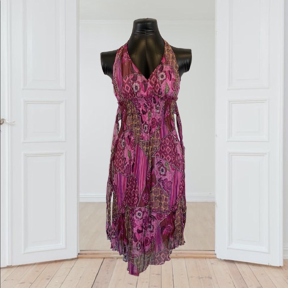 Bisou Bisou Halter Style Asymmetric Midi Dress Pink Women's Size 8